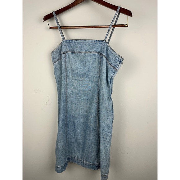 Vintage Lauren Jeans Co Blue Denim Spaghetti Strap Cotton Mini Dress Sz 6P - Picture 1 of 6